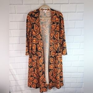 LuLaRoe Orange Floral/Paisely Long Open Cardigan